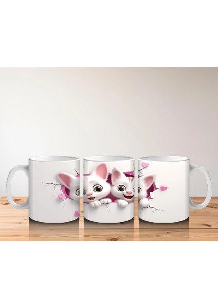 Çatlak Zeminden Bakan Ikiz Sevimli Kedi Yavruları - Baskılı Kahve Kupası indirimleri