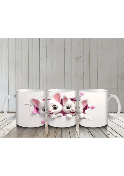 Çatlak Zeminden Bakan Ikiz Sevimli Kedi Yavruları - Baskılı Kahve Kupası