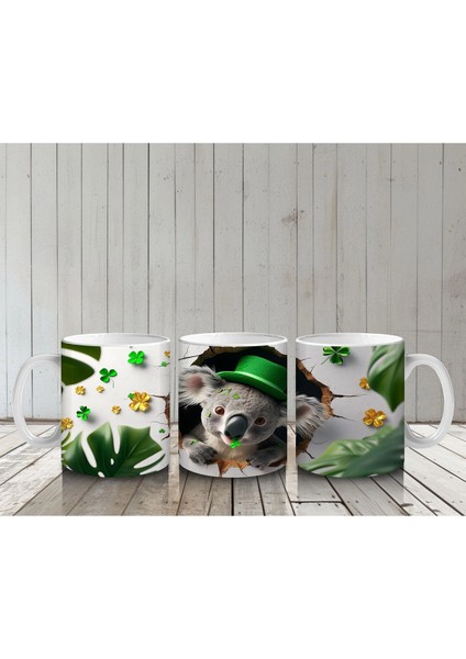 Yonca ve Yapraklarla Süslenmiş St. Patrick’s Koala - Baskılı Kahve Kupası
