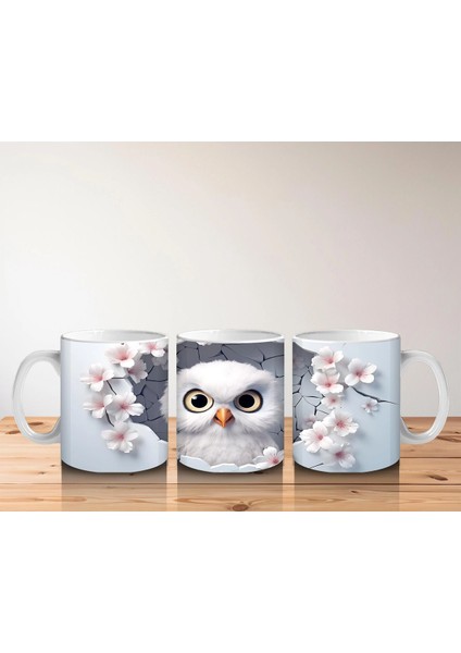 Kiraz Çiçekleri Arasında Minik Baykuş - Baskılı Kahve Kupası indirimleri