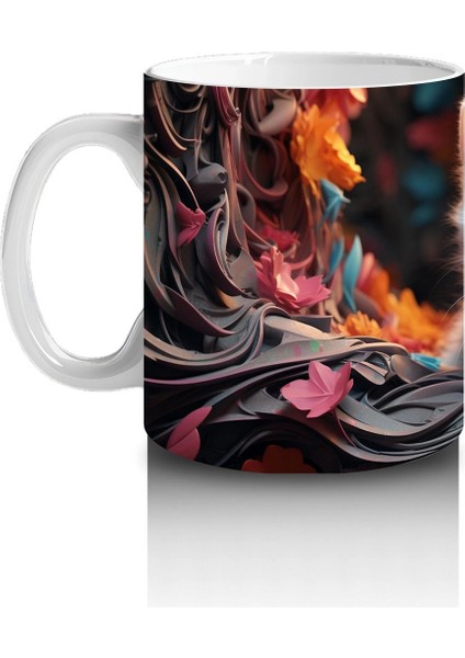 Renkli Sonbahar Yaprakları Arasında Gözleri Parlayan Kedi – Baskılı Kahve Kupası fiyatları