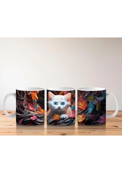 Renkli Sonbahar Yaprakları Arasında Gözleri Parlayan Kedi – Baskılı Kahve Kupası indirimleri