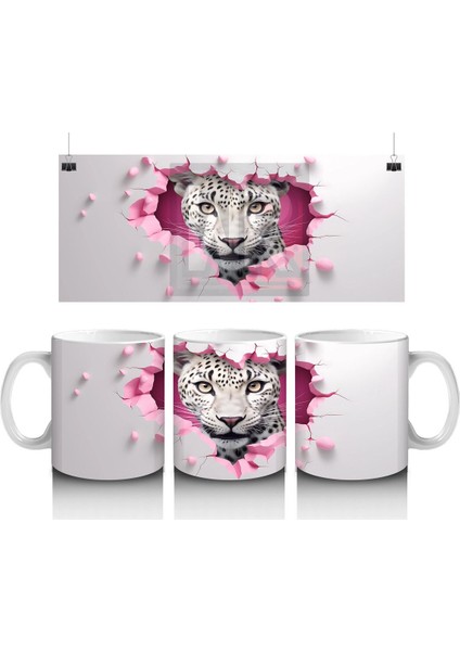 Pembe Çatlakta Bakan Gözleri Parlayan Kaplan – Baskılı Kahve Kupası
