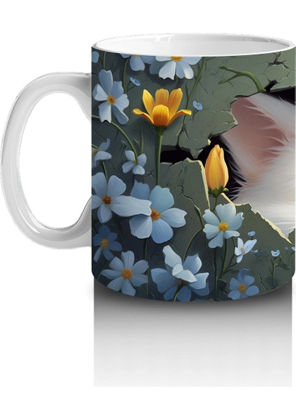 Koyu Fon Üzerinde Mavi Gözlü Sevimli Kedi – Baskılı Kahve Kupası fiyatları