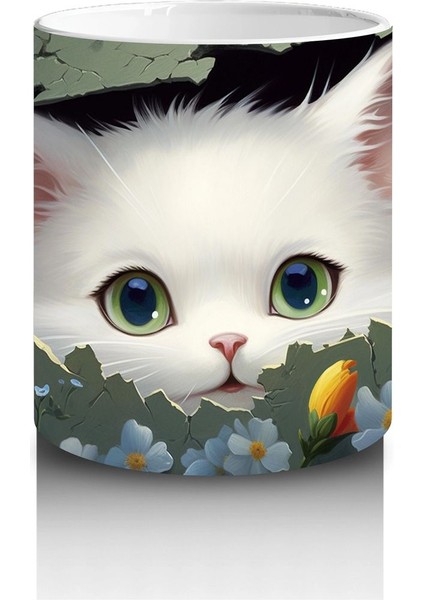 Koyu Fon Üzerinde Mavi Gözlü Sevimli Kedi – Baskılı Kahve Kupası modelleri