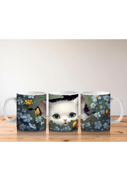 Koyu Fon Üzerinde Mavi Gözlü Sevimli Kedi – Baskılı Kahve Kupası indirimleri