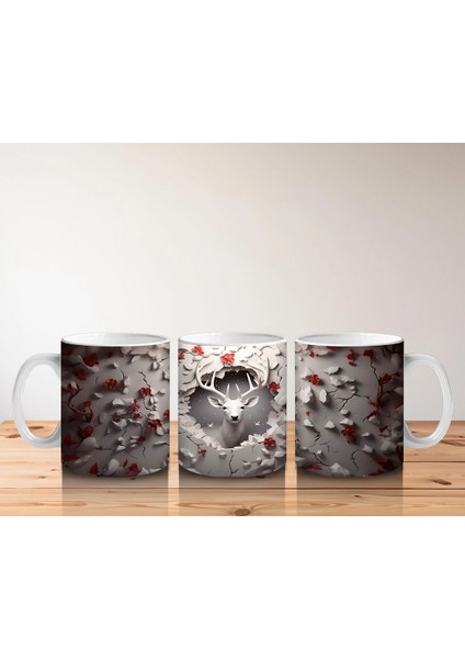 Kırmızı Yapraklarla Sarılmış Gotik Geyik Illüstrasyonu - Baskılı Kahve Kupası indirimleri