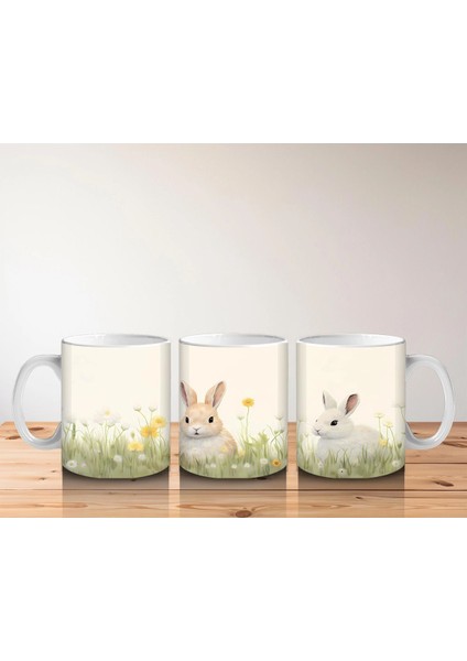 Papatya Tarlasında Ikiz Tavşanlar – Bahar Temalı Kupa Bardak indirimleri