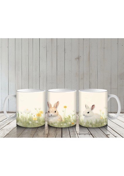 Papatya Tarlasında Ikiz Tavşanlar – Bahar Temalı Kupa Bardak