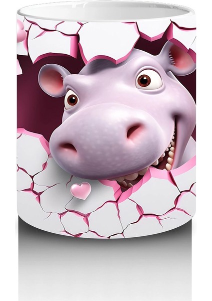 Pembe Çatlak Zeminden Bakan Sevimli Su Aygırı - Baskılı Kahve Kupası modelleri