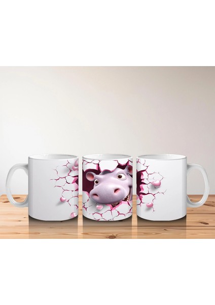 Pembe Çatlak Zeminden Bakan Sevimli Su Aygırı - Baskılı Kahve Kupası indirimleri