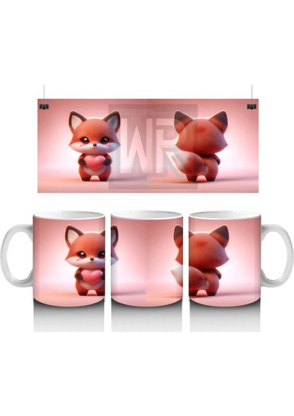 Sevimli Kedi Figürü (Ön ve Arka Görünüm) – Baskılı Kahve Kupası