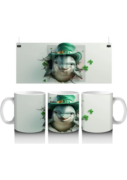 St. Patrick Şapkalı Sevimli Beyaz Köpek – Baskılı Kahve Kupası