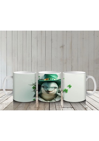 St. Patrick Şapkalı Sevimli Beyaz Köpek – Baskılı Kahve Kupası