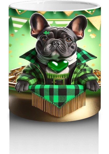 Fransız Bulldog ile St. Patrick Partisi – Altın Kazanlı Eğlenceli Kupa Tasarımı modelleri