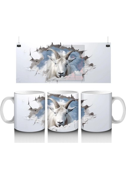 Mavi Gökyüzü Arka Planlı Çatlak Zeminden Bakan Dağ Keçisi - Baskılı Kahve Kupası