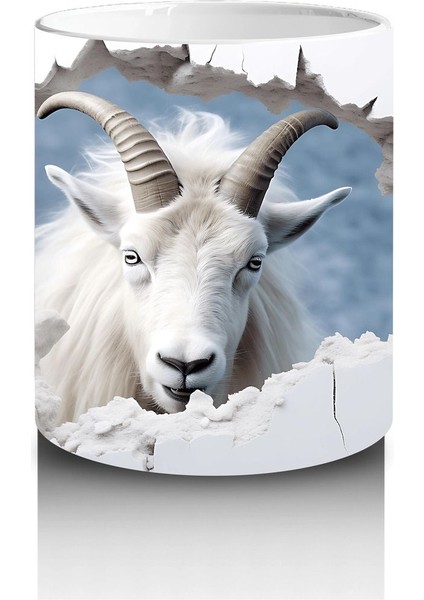 Mavi Gökyüzü Arka Planlı Çatlak Zeminden Bakan Dağ Keçisi - Baskılı Kahve Kupası modelleri