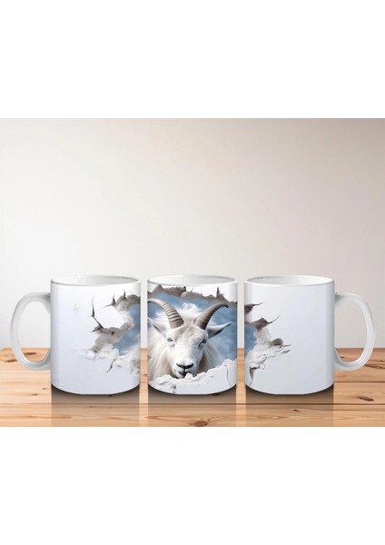 Mavi Gökyüzü Arka Planlı Çatlak Zeminden Bakan Dağ Keçisi - Baskılı Kahve Kupası indirimleri