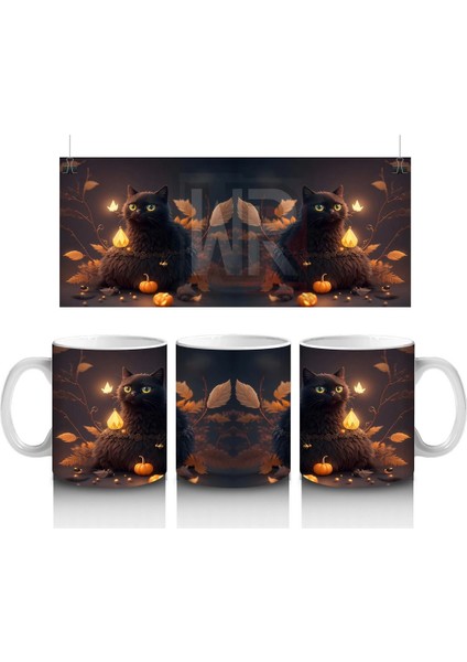 Yılbaşı Işıkları Arasında Siyah Kediler – Baskılı Kahve Kupası