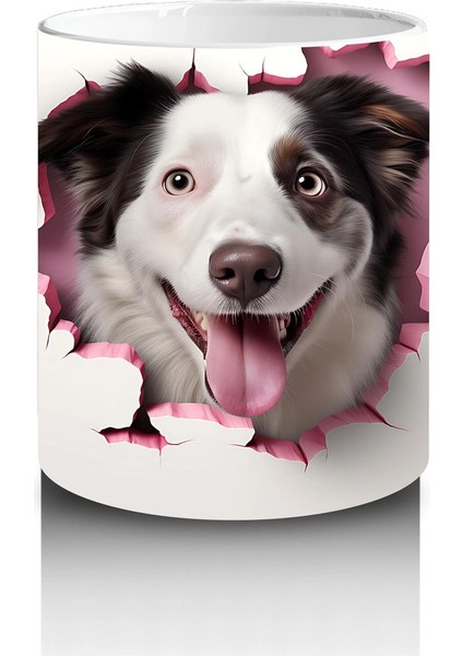 Pembe Kalpli Çatlakta Bakan Neşeli Köpek – Baskılı Kahve Kupası modelleri