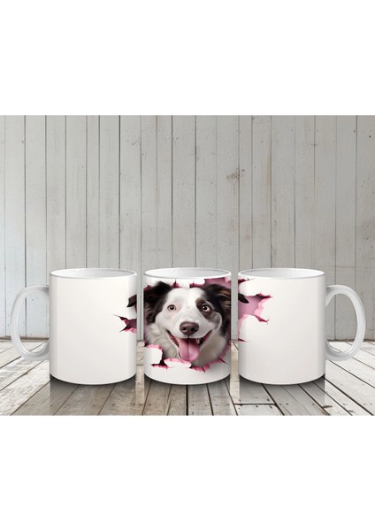 Pembe Kalpli Çatlakta Bakan Neşeli Köpek – Baskılı Kahve Kupası