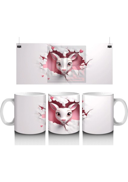 Kalp Figürlü Duvarı Delen Sevimli Keçi – Baskılı Kahve Kupası