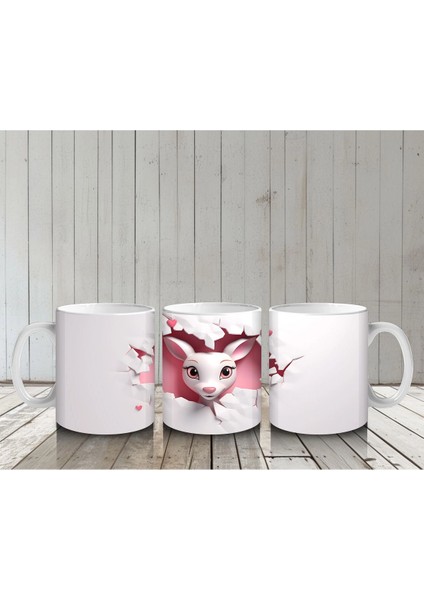 Kalp Figürlü Duvarı Delen Sevimli Keçi – Baskılı Kahve Kupası