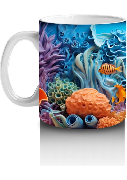 Sualtı Dünyasında Renkli Mercanlar ve Balıklar – Baskılı Kahve Kupası fiyatları