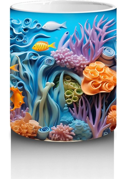 Sualtı Dünyasında Renkli Mercanlar ve Balıklar – Baskılı Kahve Kupası modelleri