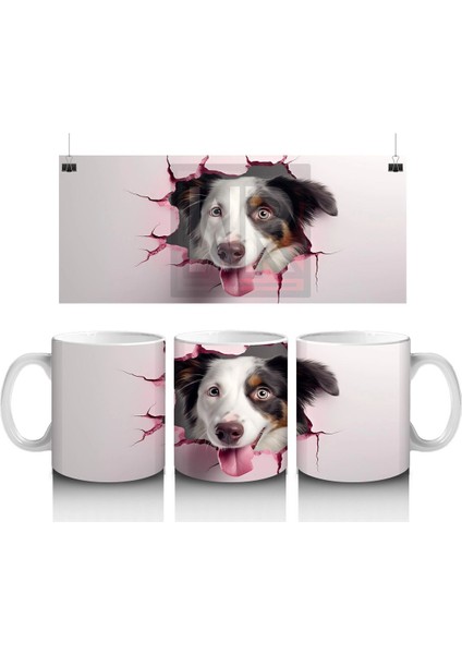 Çatlak Duvardan Bakan Siyah Beyaz Köpek – Baskılı Kahve Kupası