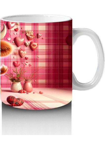 Kare Desenli Fon Üzerinde Romantik Boğa – Baskılı Kahve Kupası fırsatları