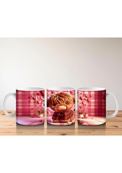 Kare Desenli Fon Üzerinde Romantik Boğa – Baskılı Kahve Kupası indirimleri