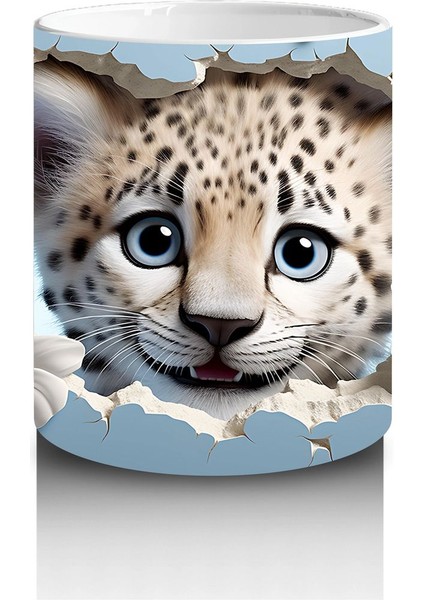 Çiçekli Fon Üzerinde Leopar Yavrusu – Baskılı Kahve Kupası modelleri