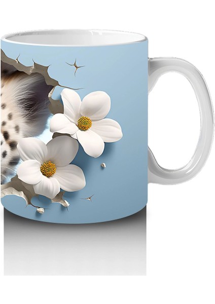 Çiçekli Fon Üzerinde Leopar Yavrusu – Baskılı Kahve Kupası fırsatları