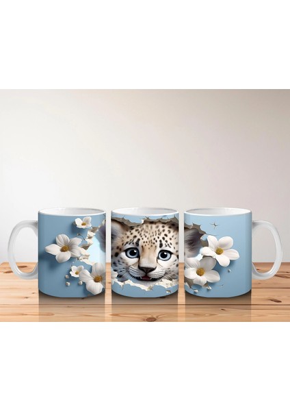 Çiçekli Fon Üzerinde Leopar Yavrusu – Baskılı Kahve Kupası indirimleri