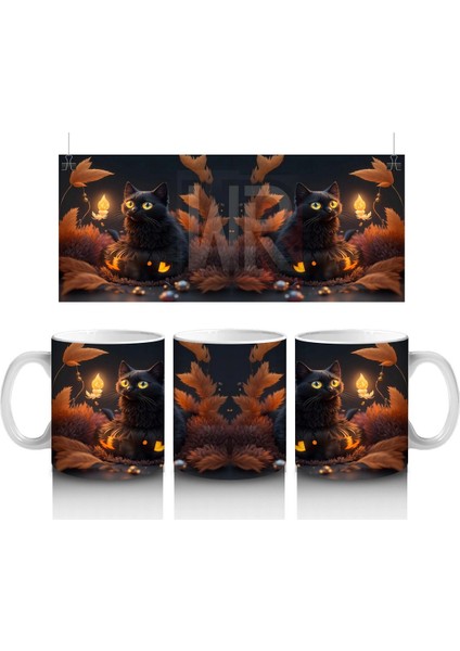 Yılbaşı Süslemeleriyle Işıklı Kediler – Baskılı Kahve Kupası