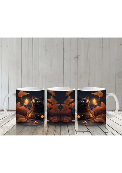 Yılbaşı Süslemeleriyle Işıklı Kediler – Baskılı Kahve Kupası