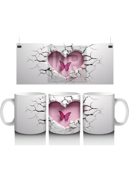 Çatlak Duvar Kalbi Içinde Uçan Kelebek – Baskılı Kahve Kupası