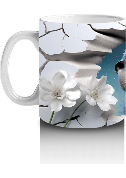 Beyaz Çiçeklerle Çevrili Duvar Arasında Sevimli Fok Yavrusu - Baskılı Kahve Kupası fiyatları