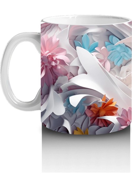 Turuncu Çiçekli Arka Plan Üzerine Beyaz Kedi – Baskılı Kupa fiyatları