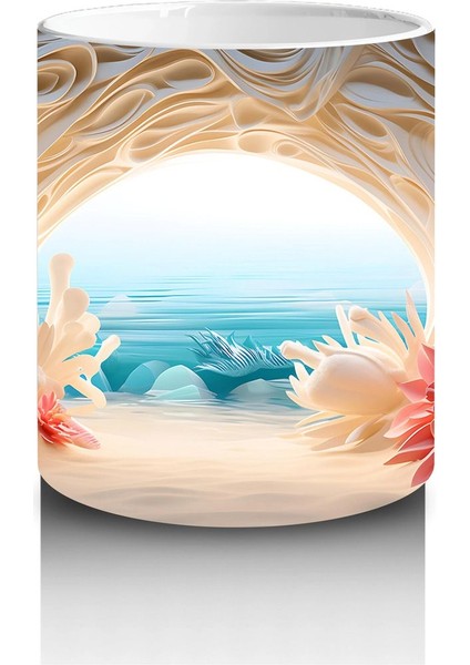 Çiçeklerle Çevrili Masalsı Deniz Manzarası – Baskılı Kahve Kupası modelleri