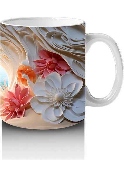 Çiçeklerle Çevrili Masalsı Deniz Manzarası – Baskılı Kahve Kupası fırsatları