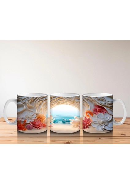 Çiçeklerle Çevrili Masalsı Deniz Manzarası – Baskılı Kahve Kupası indirimleri