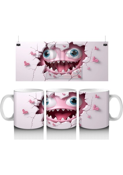 Ağzı Açık Sevimli Yaratık Maskotu – Baskılı Kahve Kupası