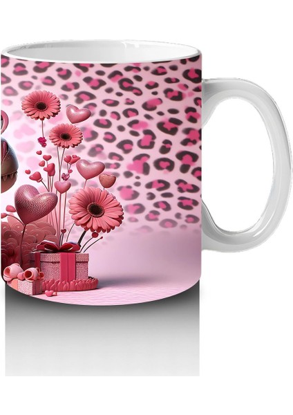 Leopar Desenli Zeminde Kurdeleli Dinozor ve Hediyeler - Baskılı Kahve Kupası fırsatları