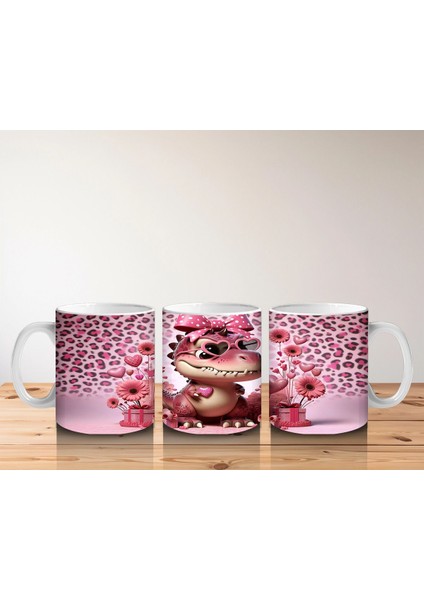 Leopar Desenli Zeminde Kurdeleli Dinozor ve Hediyeler - Baskılı Kahve Kupası indirimleri