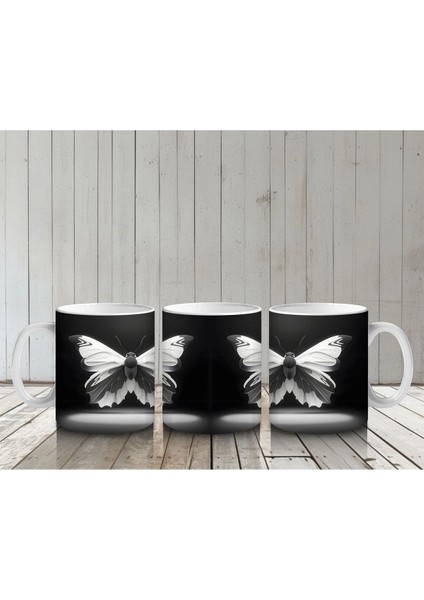 Siyah Beyaz Zarif Kelebek Ikilisi – Baskılı Kahve Kupası