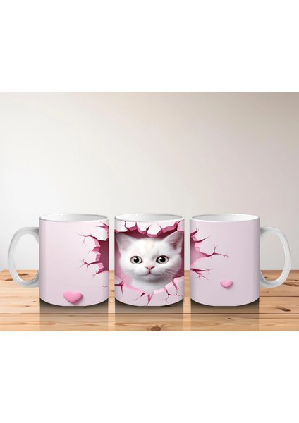 Pembe Kalplerle Süslenmiş Sevimli Kedi – Baskılı Kahve Kupası indirimleri