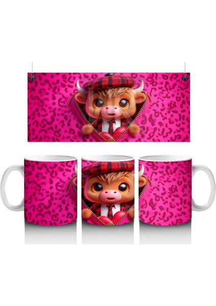 Leopar Desenli Fon Üzerinde Tatlı Oyuncak – Baskılı Kahve Kupası