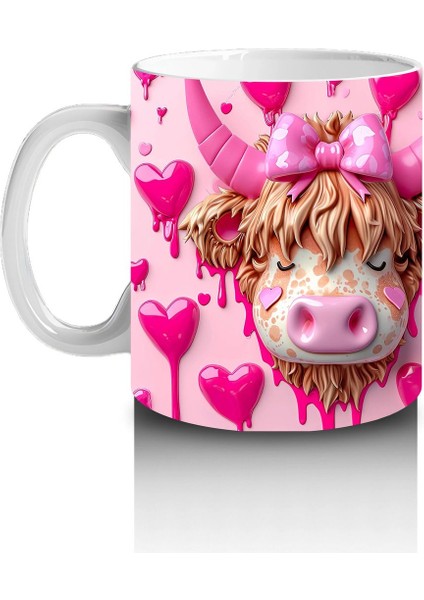 Pembe Kalpli Arka Planda Aşık Boğa Çifti – Baskılı Kahve Kupası fiyatları